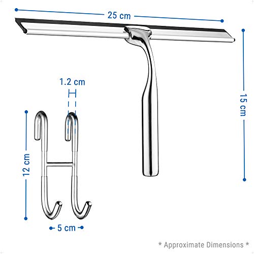 ecooe Silicone Shower Squeegee with Hanger, 9″/25cm Shower Squeegee for Glass Doors, Black Window Squeegee Scraper with Stainless Steel Core for Home Bathroom Kitchen Car Glass Doors - size: s 25cm