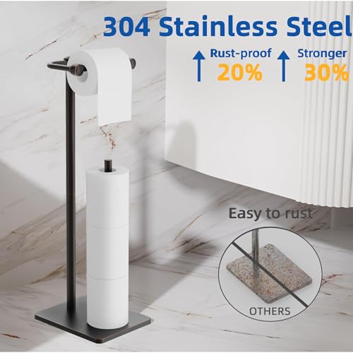 RUACQ Toilet Paper Holder Stand, Bathroom Toilet Paper roll Holder Free Standing with Storage for 4 Rolls, Post Pivoting Design, Stable Weighted Base, SUS304 Stainless Steel (Oil Rubbed Bronze) - color: Oil Rubbed Bronze, size: Free Standing with Storage