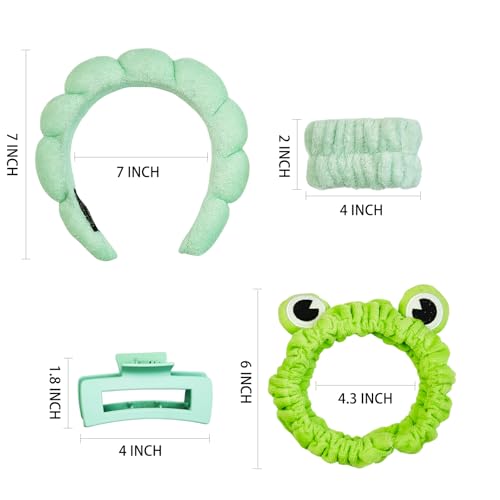 7 Pcs Spa Set, Facial Spa Headband and Wristband Set, Skincare Headband, College Style Girl Gift, Hair Accessories for Women and Girls (Green) ﻿ - color: Green