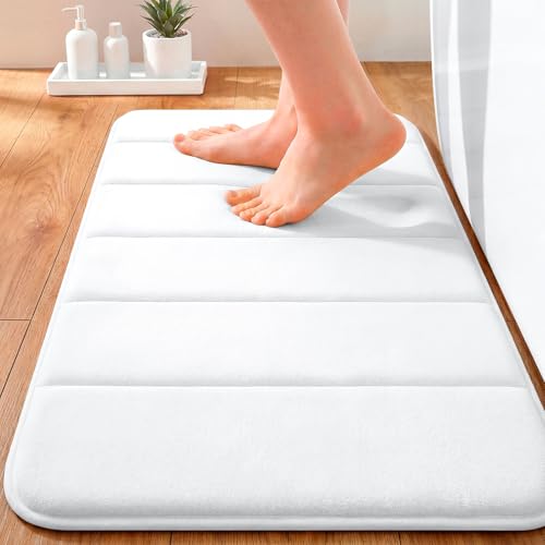 OLANLY Memory Foam Bath Mat 24x16, Super Soft Absorbent Bathroom Rugs, Quick Dry, Machine Washable Shower Floor Rugs, Bathmat Carpet, Bathroom Home Decor Accessories, White - color: White, size: 24" X 16"
