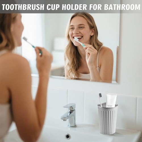 Toothbrush Holder for Bathroom-12oz Unbreakable Stainless Steel Bathroom Cup,Easy to Clean Toothbrush Cup, Reusable Bathroom Tumbler Cups for Home/School/Office(3" x 4.5") (Gray) - color: Gray