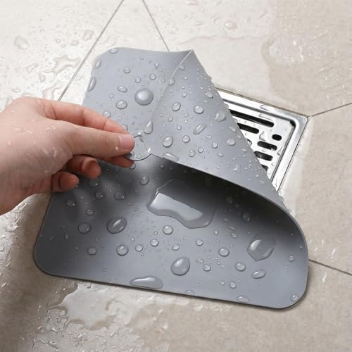 2 Pcs Floor Drain Plug, Floor Drain Cover Silicone Tub Stopper for Kitchen, Bathroom and Laundry 7.8x7.8 Inch Grey