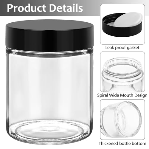 Accmor 8 oz Glass Jars with Black Lids, 2 Pack Glass Jars with Inner Liners, 250g Wide Mouth Makeup Sample Container, Leakproof Round Airtight Cosmetic Containers for Lotions, Creams, Candle Making - color: Black, size: 8 Ounce