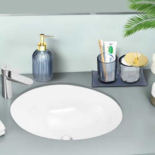 Haturi Bathroom Accessories Set, 4 Pcs Blue Glass Bathroom Accessories Sets Complete w/Lotion Soap Dispenser, Toothbrush Holder, Apothecary Jar, Vanity Tray, Bathroom Decor, Gift for Home Apartment - style: Blue