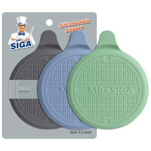 MR.SIGA Silicone Bathtub Stopper, Drain Stopper for Shower, Sink, 5.1" Diameter, 3 Pack - color: Green+blue+grey