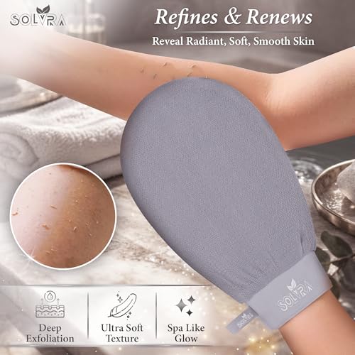 Exfoliating glove for Shower & Exfoliating body scrubber – 100% Vegan Viscose Kessa Mitt for Dead Skin Removal, Self-Tan Fade & Keratosis Pilaris –Dual-Texture Glove for Spa & Massage (1 Pack Gray) - color: Pack of 1 - Gray