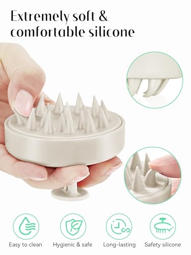 HEETA Scalp Massager Hair Growth, Soft Silicone Scalp Scrubber Shampoo Brush for Exfoliation, Dandruff Removal Head Massage Stress Relax, Wet & Dry Use for Thick Thin Curly Hair Care, Beige - color: Beige