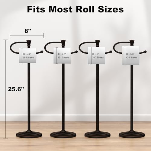 Toilet Paper Holder Free Standing, 25” H Stainless Steel Oil Rubbed Bronze Toilet Paper Stand, Weighted Base Floor Tissue Roll Holder for Bathroom,Toilet Roll Stand - color: Oil Rubbed Bronze