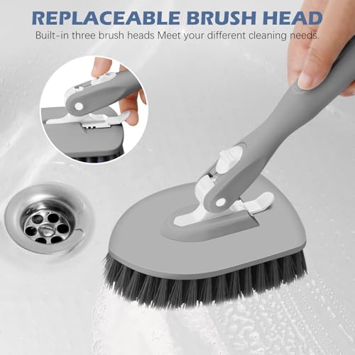 SetSail Tile Tub Scrubber Brush 3-in-1 Shower Scrubber with Adjustable Long Handle Shower Cleaner Brush and 3 Detachable Replacement Brush Heads for Cleaning Bathroom Kitchen Walls Tub Tile,Grey - color: Gray, size: 2 Pads