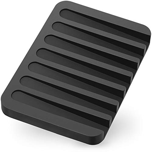 Anwenk Soap Dish for Shower Waterfall Soap Holder Soap Tray Soap Saver Drainer Flexible Silicone for Shower/Bathroom/Kitchen/Counter Top,Keep Soap Bars Dry Clean,Easy Cleaning-Black 1Pack - color: Black