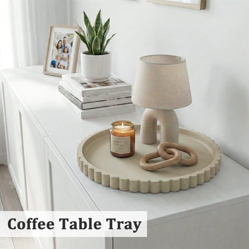HighHerz Silicone Bathroom Countertop and Vanity Tray, Round Silicone Bathroom Tray, Modern Bathroom Decor, Coffee Table Decor, Decorative Tray for Candle, Perfume, Plants (Khaki, 9 inch) - color: Khaki, size: 9"