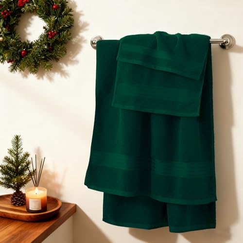 COZYART Dark Green Bath Towel Set 6Pcs, Turkish Cotton Hotel Soft Absorbent Thick Bathroom Towel Sets of 6 with 2 Large Bath Towels, 2 Hand Towels, 2 Washclothes, 650 GSM - color: Green- Dark Green, size: 6 Piece Towel Set
