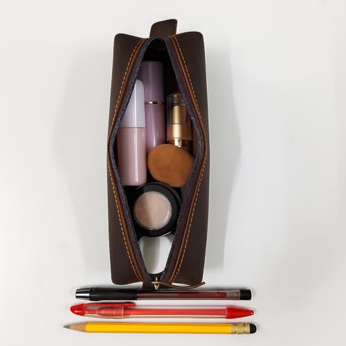Genuine Leather Toiletry Bag for Men & Women – Travel Bathroom Organizer Kit, Makeup & Cosmetic Pouch, Compact Dopp Kit with Heavy-Duty Zipper, Handmade Dark Brown Travel Case