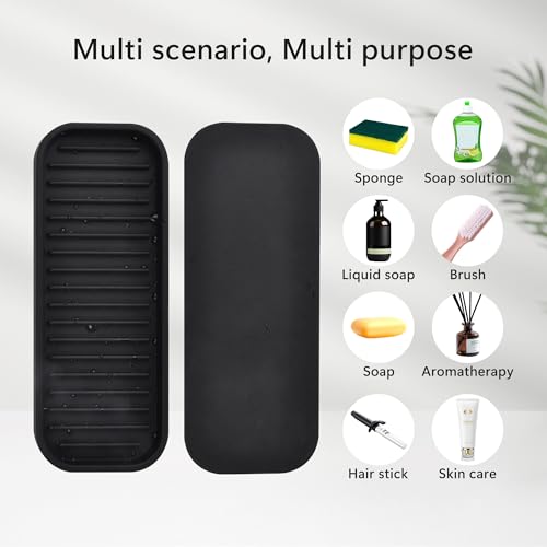 Silicone Sponge Holder for Kitchen Sink - Kitchen Soap Tray & Sponge Tray | Silicone soap dish, soap holder, dish sponge holder dish scrubber, soap dispenser tray, kitchen sink organizer, 2 pack black - color: Black