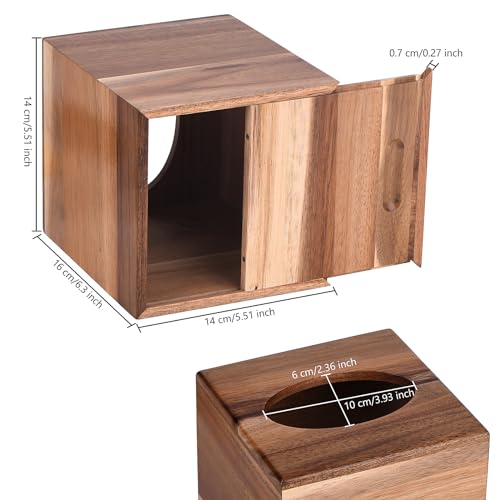 Tissue Box Cover Square, Acacia Wood Tissue Box Holder with Slide-Out Bottom, Wooden Tissue Box Cover Cube for Bathroom, Bedroom, Dinner Table, Office,Kitchen