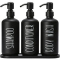MOMEEMO Reusable Shampoo and Conditioner Bottles with Tray, Shampoo Bottles Refillable with Pump, Pump Bottles for Shampoo and Conditioner, Shower Dispenser Bottles (Black) - color: Black Black