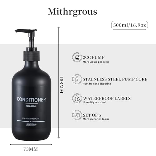 Reusable Shampoo and Conditioner Bottles (5Pack Matte Black) Plastic 16.9oz Dispenser for Conditioner,Shampoo Containers for Shower - color: Matte Black