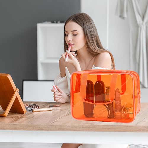 PVC Clear Pure Color Transparent Large Zipper Cosmetic Pouch Travel Makeup Cosmetic Bag with Handle for Travel Bathroom Toiletry Organizer (A23014-101-2) - color: A23014-101-2
