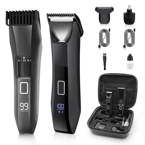 Manscape 4-in-1 Men's Body & Beard Trimmer - Groin, Pubic, and Ball Hair Shaver with No-Nick Technology, 20-Length Adjustable Beard Styler, Nose Trimmer, IPX7 Waterproof, LED Display, Travel Case - color: Tuxedo Black