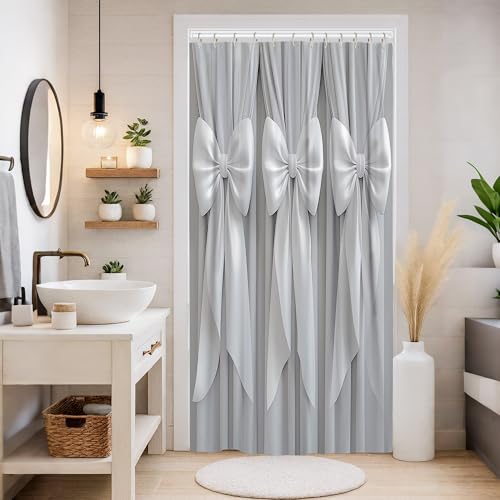 Bow Stall Shower Curtain, Elegant Modern Ribbon Curtain N/a Gray Waterproof Fabric Decorative Bathroom for Bathroom Bathtub Apartment Decor 36x72 Inch - size: 36"W x 72"L (Pack of 1)