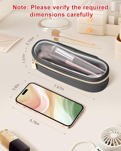 Soimeat Clear Travel Makeup Brush Holder, Leather Makeup Brush Toiletry Bag, Portable Cosmetic Brush Case, Transparent Waterproof Makeup Brush Storage Bag, Black - color: Black, size: Small