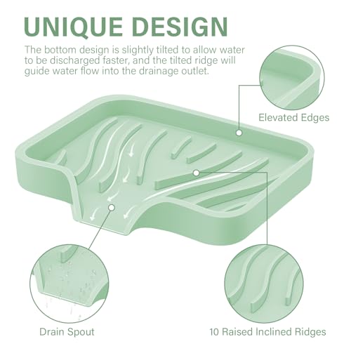 Silicone Soap Dish with Drain, SAISN Kitchen Soap Tray for Shower 2 Pack Self Draining Soap Dish Soft Bathroom Soap Holder for Kitchen Sink Flexible Portable Soap Saver, Light Green - color: Light Green