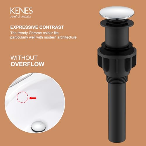 KENES Bathroom Vessel Sink Pop Up Drain Assembly Without Overflow, Chrome Bathroom Vanity Sink Drain Stopper, Anti-Clogging Drain Strainer, KE-P300A-5 - color: Chrome, size: Big Pop up Cap (Without Overflow)