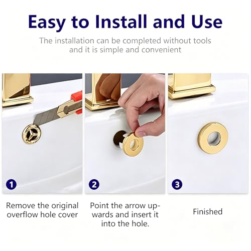 Sink overflow drain cover - Brass Overflow Ring Bathroom Basin Sink Round Hole Trim Cover Hole Insert in Caps Sink Drain Insert Plug (Gold) - color: Gold