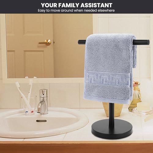 Hand Towel Holder Stand, Freestanding Bathroom Towel Rack, Black | Weighted Stainless Steel Base Helps Prevent Tipping While The Open T-Shape Keeps Towels Dry on Bathroom Countertops - color: Black-1 Pack