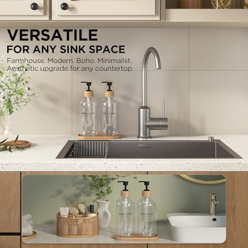 Hand and Dish Soap Dispenser Set,16oz Glass Bottles with Bamboo Pumps & Tray,Countertop Soap Dispensers for Kitchen,Luxury, Minimalist & Farmhouse Decor - color: Hand Dish (Transparent)