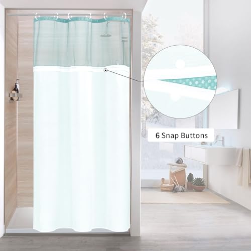 MitoVilla Teal Small Stall Shower Curtain 36 x 72, Turquoise Narrow Half Size Weave Fabric Shower Curtain with Water-Repellent Snap-in Liner for Aqua Modern Neutral Hotel Bathroom Decor - color: Teal, size: 36"W x 72"L (Pack of 1)