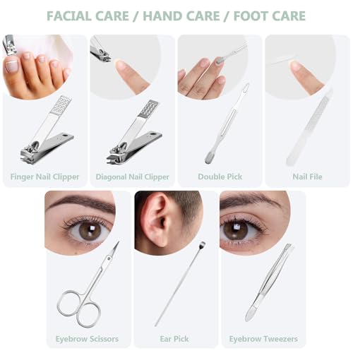 12 Set Manicure Set Bulk Mini Manicure Nail Clipper Kit 7 in 1 Stainless Steel Professional Nail Care Pedicure with Travel Portable Bag Grooming Kits for Women Men Home(Light Green) - color: Light Green