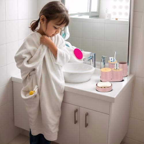 IMAVO Bathroom Accessory Set-11Pcs Pink Bathroom Accessories Set with Trash Can,Soap Dispenser,Soap Dish,Toothbrush Holder,Toothbrush Cup,Toilet Brush Holder,Qtip Holder Dispenser with Labels - color: Pink, size: 11 PCS Bathroom Set
