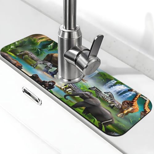 Animal Paradise Kitchen sink faucet pad, strong water absorption, anti slip, easy to clean, very suitable for splash and drip prevention, suitable for kitchens and bathrooms - color: Animal Paradise