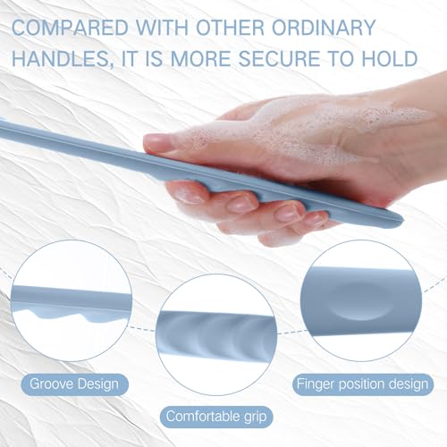 Sunnyray 2 Pack Silicone Back Scrubber for Shower with 15" Long Handle Double-Sided Bath Body Brush for Exfoliating Easy to Clean Quick Dry Deep Cleaning Lathers Well(Gray Blue) - color: Gray Blue