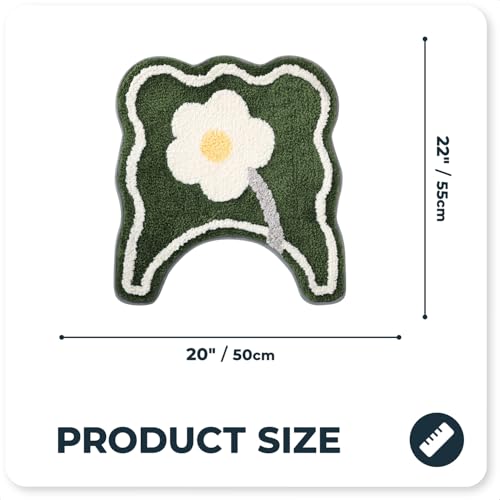 Toilet Bath Rug, U-Shaped Non-Slip Toilet Rug, Flower Rug for Bathroom Floor Soft Plush Microfiber Mat Super Absorbent Washable Bath Shower Mat, 20 x 22 Inches, Green - color: Green