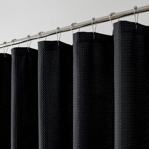 OWENIE Black Shower Curtain, Stall Small Waffle Weave Heavy Fabric Shower Curtains for Narrow Size Bathroom, Waterproof Soft Hotel Spa Luxury Bath Curtain Set, Machine Washable, Black, 36x72 Inch - color: Black, size: 36"W x 72"L (Pack of 1)