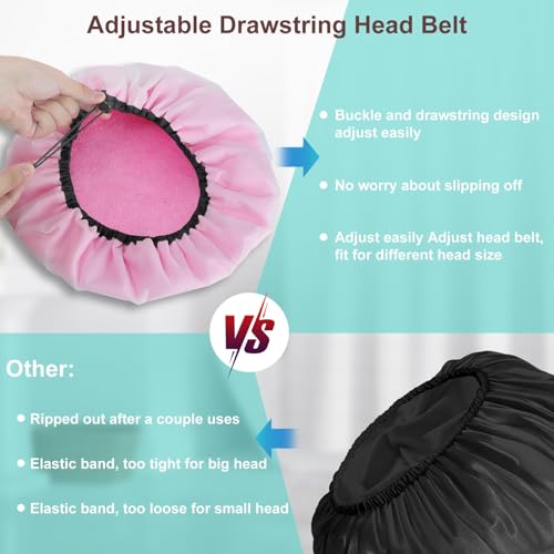 Sheomern 2 Pcs 15" XL Extra Large Terry Lined Shower Cap, Adjustable Dual Waterproof Shower Cap for Women Reusable Soft Hair Cap Bath Cap for Long Braids, Thick Hair, Locs, Curly Hair - color: Pink+Green, size: X-Large