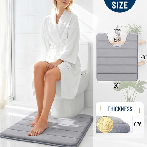 OLANLY Memory Foam Toilet Rugs U Shaped 24x20, Super Soft Absorbent Contour Bath Rugs, Quick Dry, Machine Washable Toilet Mat, Bathmat Floor Carpet, Bathroom Home Decor Accessories, Grey - color: Grey, size: 24" X 20" Contour Rug