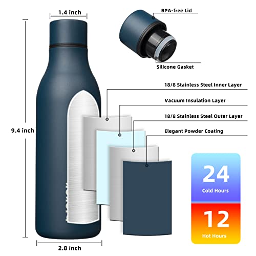 BJPKPK Insulated Water Bottles, 18 oz Stainless Steel Metal Water Bottle with Strap, BPA Free Leak Proof Jugs, Mugs, Flasks, Reusable Thermal Flasks for Sports & Travel, Navy Blue - color: Navy Blue, size: 18 Ounces, style: 18oz