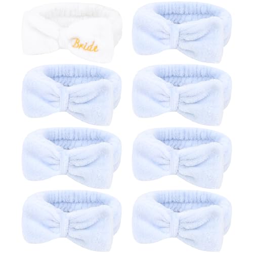 Semato Bachelorette Party Favor Set - Bride & Bridesmaid Spa Headbands (1 Bride + 7 Blue) - color: 1 bride+ 7 blue