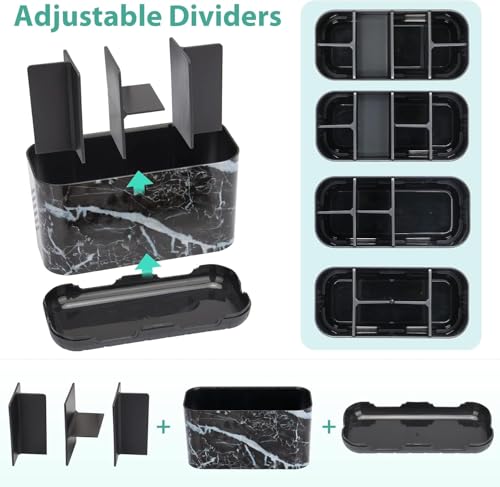 Boperzi Black Toothbrush Holder for Bathroom Toothpaste Organizer Countertop, Detachable Anti-Slip Marble Toothpaste Storage Caddy 6 Slots with Drainage Holes for Makeup Brush Razor Stand - color: Black Marble Color