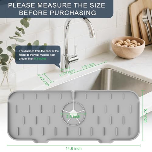 Kitchen Sink Splash Guard - Silicone Faucet Mat for Kitchen Sink Light Gray | Water catcher mat, Sink drain pad behind faucet, Sink rubber mat around faucet guard & draining mat, bathroom sink protector - color: Light Gray