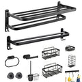 12-Piece No Drill Matte Black Bathroom Hardware Set, 23 Inch Wall Mounted Towel Rack & Towel Bar, Rustproof Stainless Steel Bathroom Organizer Storage, Toilet Brush, Large Capacity