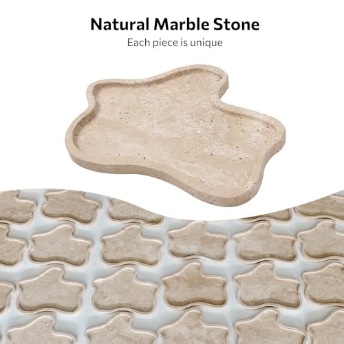 Travertine Tray, 10.8" x 8" Marble Vanity Tray for Bathroom Countertop Dresser, Marble Tray for Kitchen, Marble Decor for Trinket Perfume Jewelry Candle - color: Travertine