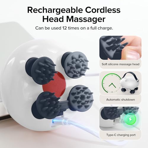 Scalp Massager, Head Massager Scalp with Tangle-Resistant Design, Portable Head Massager, Hair Massagers with 12 Massage Heads, 3 Modes, Mothers Day Gifts, Father Day Gifts for Mom, Dad - color: Off White