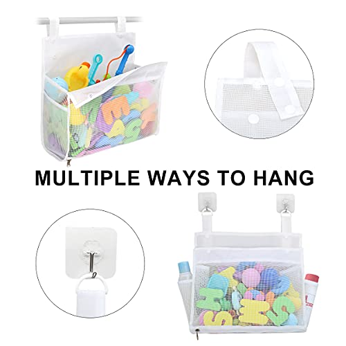 Muchfun Bath Toy Organizer Multiple Ways to Hang | Extra Large Opening Bathroom Toy Holder, Bottom Zipper Bathtub Toy Storage Bag (White) - color: White