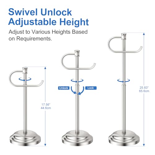 RUMOSE Toilet Paper Holder Stand for Floor, Brushed Nickel Bathroom Free Standing Toilet Tissue Roll Holder with Storage, Adjustable 17-25 Inch, SUS304 Stainless Steel - color: Brushed Nickel