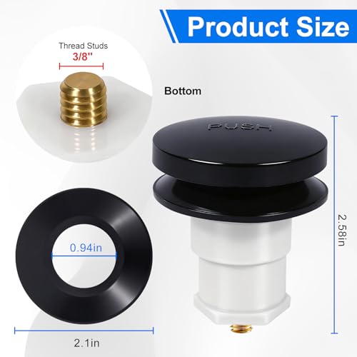 1 Pack 1068204 Bathtub Drain Stopper Replacement and Cover Compatible with Kohler Bathtub K-7272 K-7271 K-7259 K-7265, Bathroom Pop Up Tub Drain Stopper with 3/8'' Thread Studs (Matte Black Cover) - color: Matte Black Cover