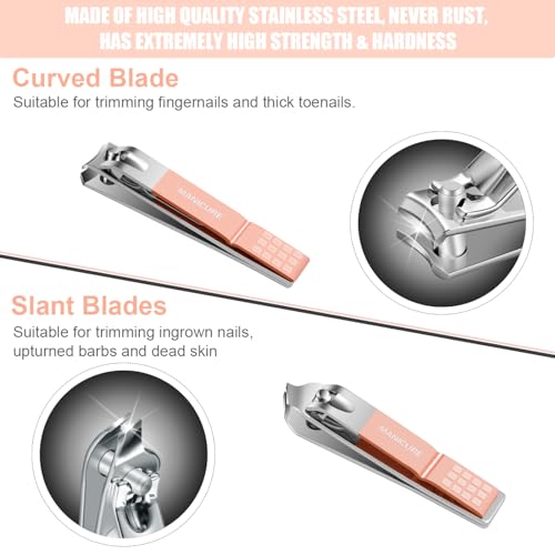 Manicure Set Professional Nail Clippers Pedicure Kit, 16 pcs Stainless Steel Nail Care Tools Grooming Kit with Luxurious Travel Leather Case for Thick Nails Men Women Gift (Pink) - color: Pink